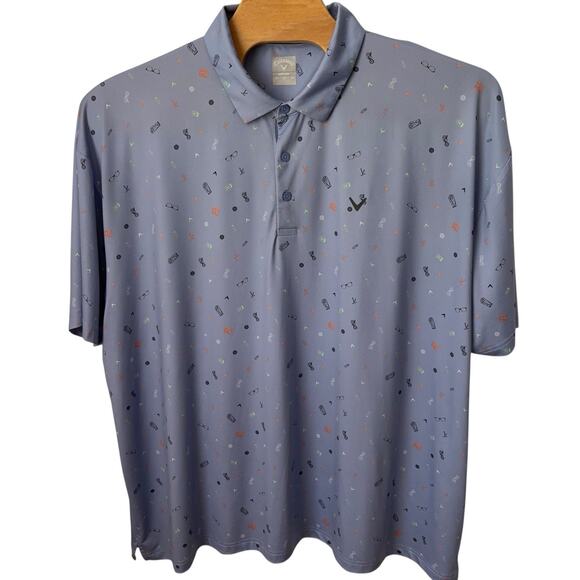 Callaway Golf Polo Shirt Mens Size 4X Blue All Over Print Opti-Dri Short Sleeve - Picture 2 of 5